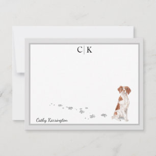 Carte De Correspondance Brittany Dog Grey Border Monogramme Votre nom Pers
