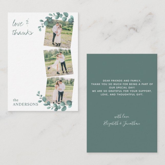 Carte De Correspondance Budget 3 Photos Eucalyptus Mariage Merci (Devant / Derrière)