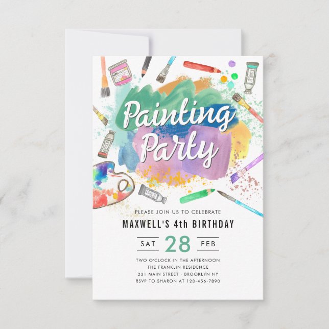 Carte De Correspondance Budget Aquarelle Peinture Partie Anniversaire (Devant)