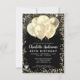 Carte De Correspondance Budget Black Gold Glam Parties scintillant Balloon