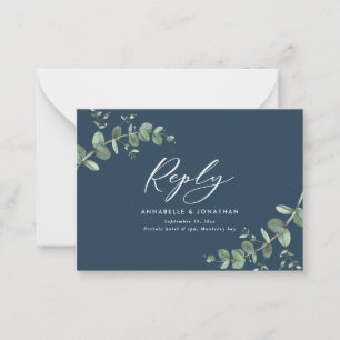 Carte De Correspondance budget bleu Eucalyptus Vert réponse du Mariage
