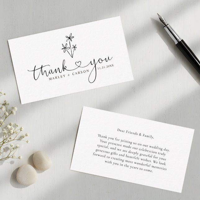 Carte De Correspondance Budget Boho Heart Script Wedding Thank You (Créateur téléchargé)
