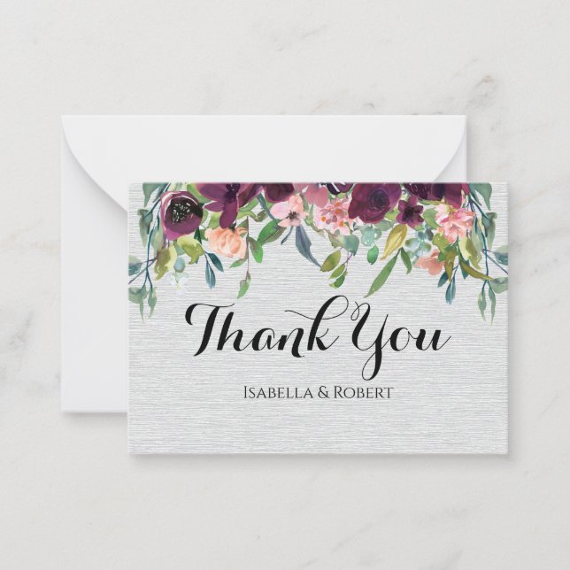 Carte De Correspondance BUDGET Bourgogne Fleurs Mariage Merci Note (Devant)