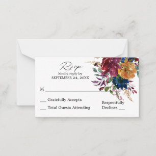 Carte De Correspondance Budget Bourgogne & Marine Automne Floral SM Pas de