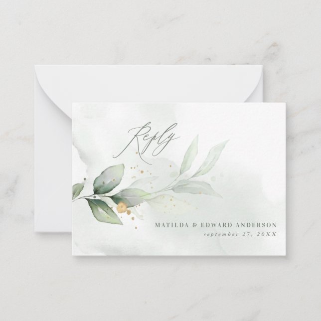 Carte De Correspondance budget élégant mariage eucalyptus botanique RSVP (Devant)