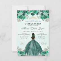 Budget Emerald Green Floral Princesse Quinceañera