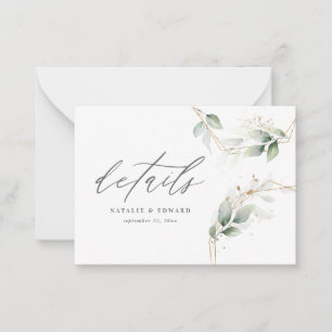 Carte De Correspondance budget eucalyptus géométrique détails mariage RSVP
