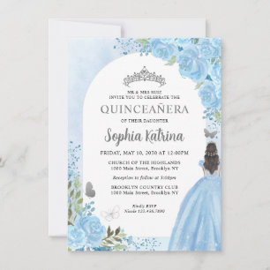 Carte De Correspondance Budget Floral Dusty Blue Grey Princess Quinceanera