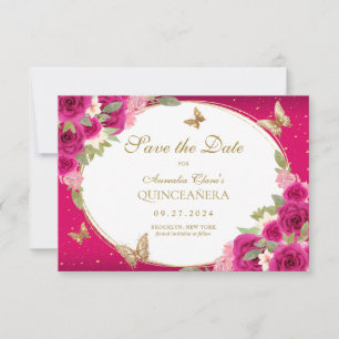 Carte De Correspondance BUDGET Floral Rose or papillon Quinceanera