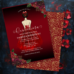 Carte De Correspondance Budget Floral Rouge or Anniversaire Quinceañera