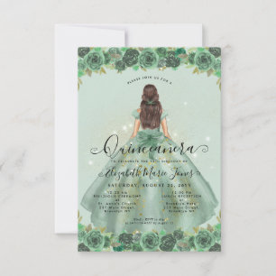 Carte De Correspondance Budget Floral Sage Vert Or Princesse Quinceanera