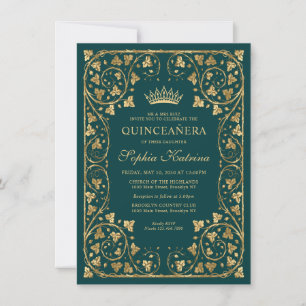 Carte De Correspondance Budget Glam Emerald Gold Tiara Quinceanera