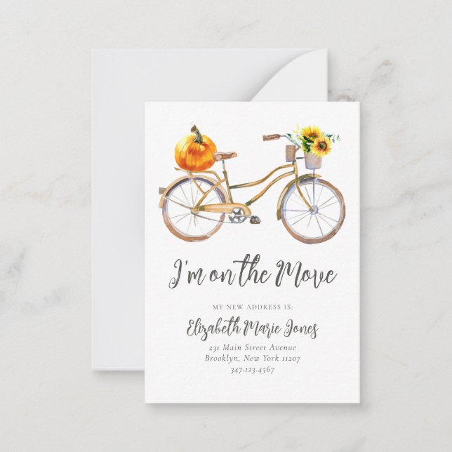 Carte De Correspondance Budget J'ai déménagé Citrouille Tournesol Bicycle  (Devant)