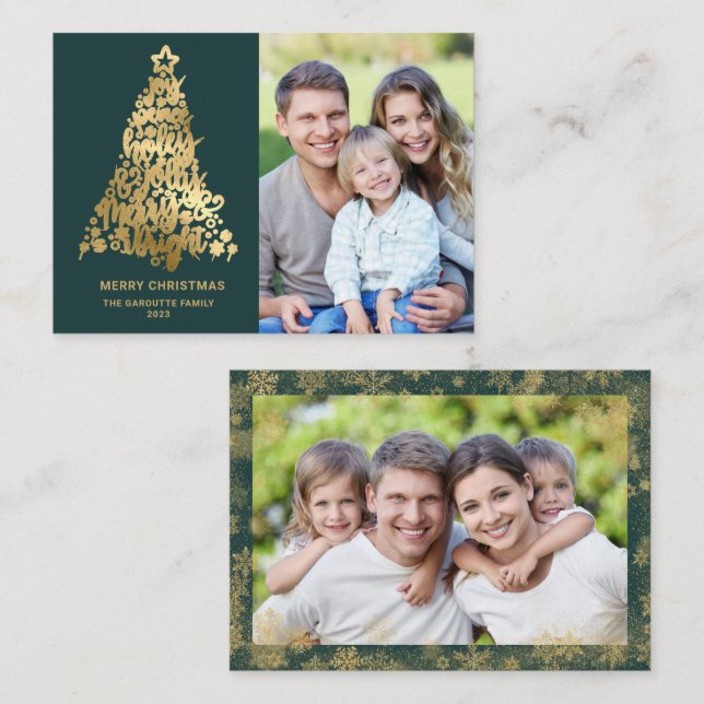 Carte De Correspondance Budget Joyeux Noël 2 Photo Gold (Devant / Derrière)
