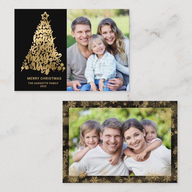 Carte De Correspondance Budget Joyeux Noël 2 Photo Gold (Devant / Derrière)