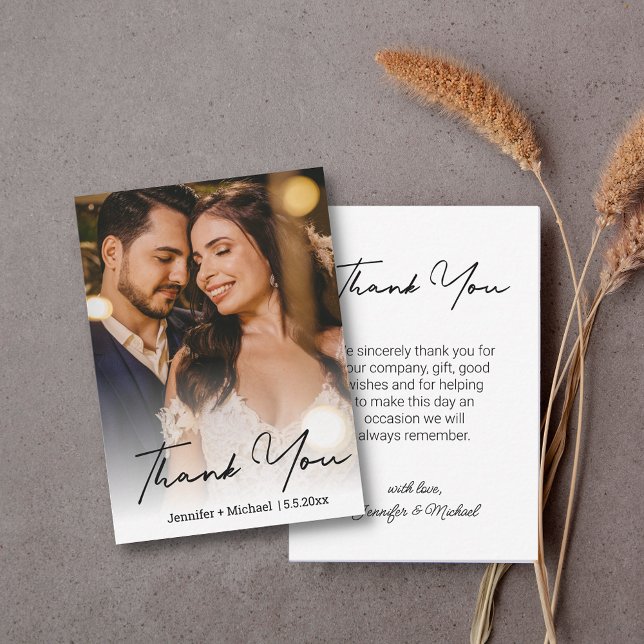 Carte De Correspondance budget minimum chic mariage photo merci (Créateur téléchargé)