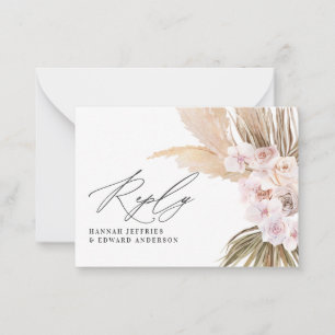 Carte De Correspondance budget pampas herbe naturel rose mariage RSVP