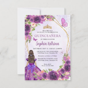 Carte De Correspondance Budget Purple Gold Floral Princess Quinceañera