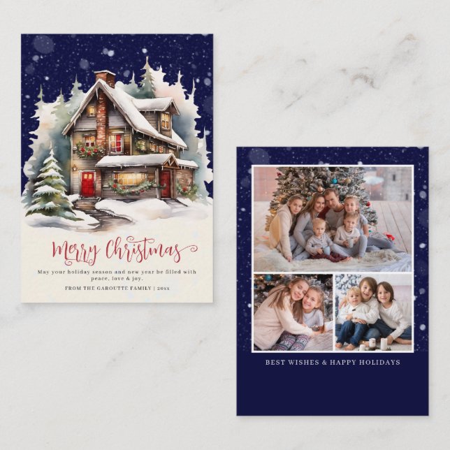 Carte De Correspondance Budget Rustic Winter Photo Joyeux Noël (Devant / Derrière)