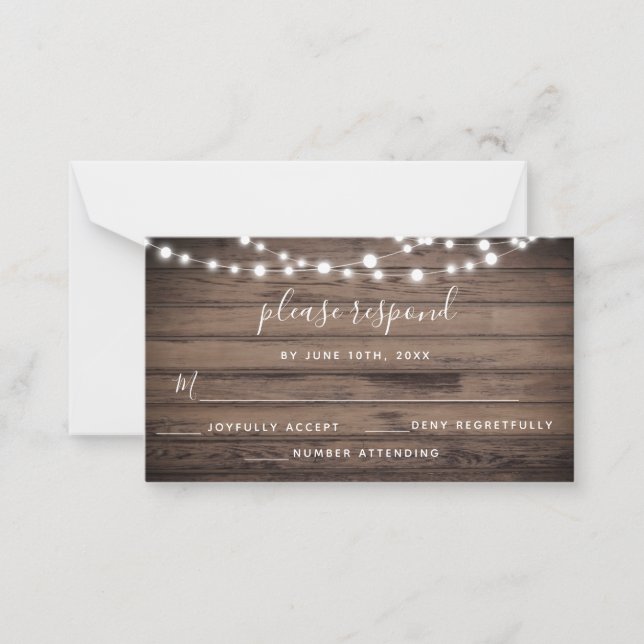 Carte De Correspondance Budget Rustique Chaîne de bois éclaire mariage car (Devant)