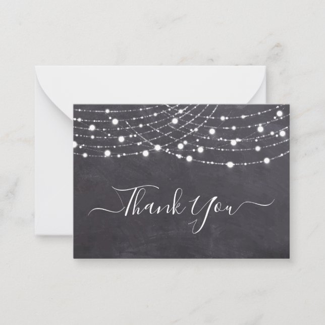 Carte De Correspondance Budget Rustique Chalkboard Chaîne Lumières Merci (Devant)