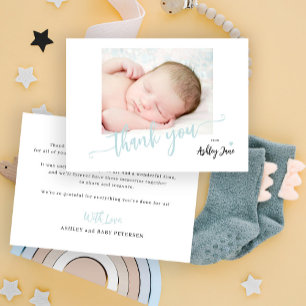 Carte De Correspondance Budget script photo garçon baby shower merci
