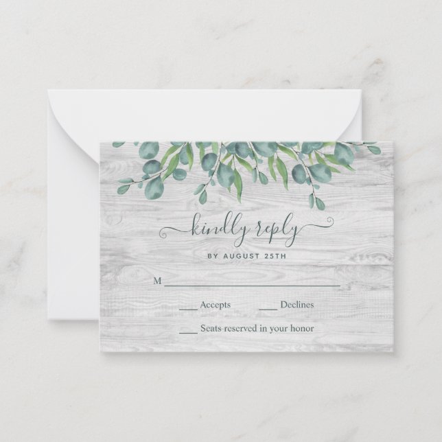 Carte De Correspondance Budget Vert Eucalyptus Mariage RSVP (Devant)