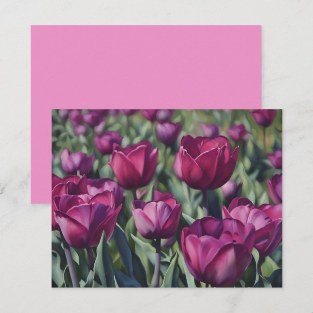 Carte De Correspondance Burgundy Purple Tulip Flower Art Note Card Set (Devant / Derrière)
