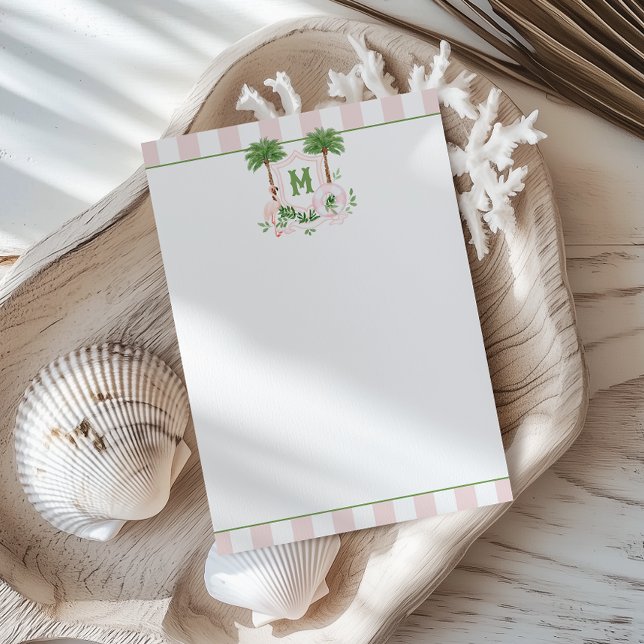 Carte De Correspondance Cabana Stripes Palm Beach Monogram Crest (Créateur téléchargé)