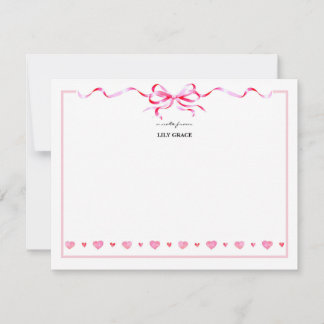 Carte De Correspondance Cadre de ruban à nœud rose blush de fille mignonne