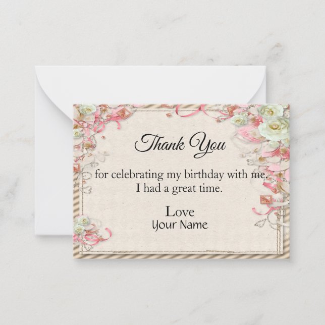 Carte De Correspondance Cadre Fleur Rétro Pour Merci (Devant)