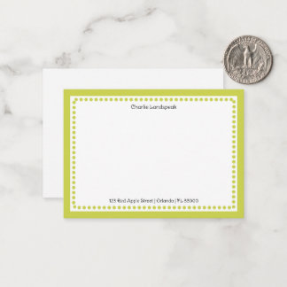 Carte De Correspondance Cadre pointillé vert citron classique Nom, Adresse