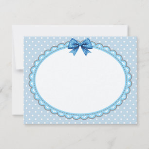 Carte De Correspondance Cadre vintage bleu à pois festonnés avec nœud