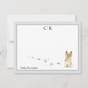 Carte De Correspondance Cairn Terrier Chien Grey Frontière Monogramme Votr