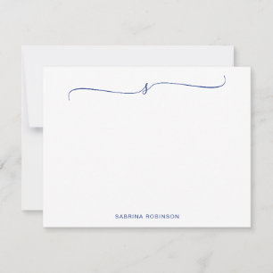 Carte De Correspondance Calligraphie bleu minimaliste classique