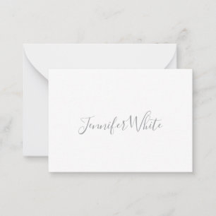 Carte De Correspondance Calligraphie Élégant Gris rétro Gris Blanc Nom