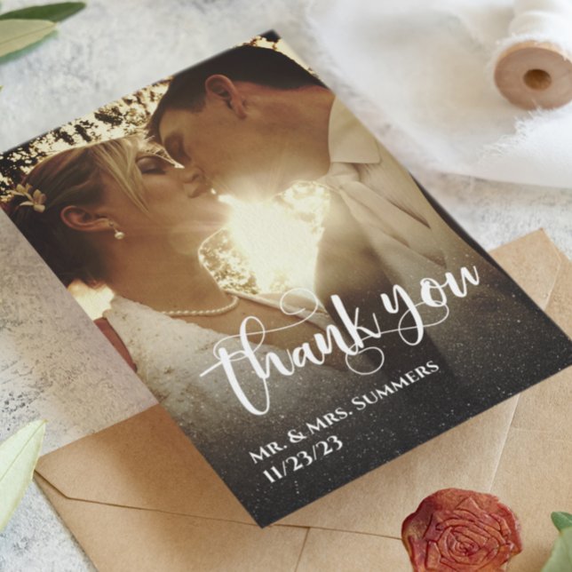 Carte De Correspondance Calligraphie Mariage photo Merci Ombre Budget (Créateur téléchargé)