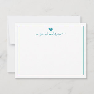 Carte De Correspondance Calligraphie moderne Coeur Turquoise Personnalisé