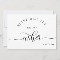 Calligraphie noir et blanc, Be My Usher Card