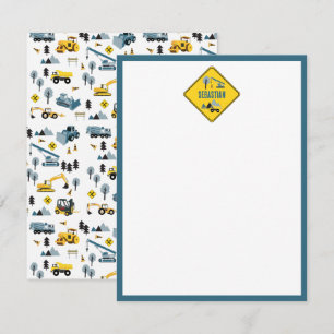 Carte De Correspondance Camions de construction bleus & Thème de chantier