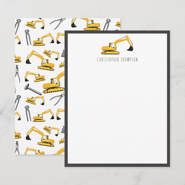 Carte De Correspondance Camions de construction d'excavatrice Outils pour  (Devant / Derrière)