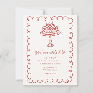 Carte De Correspondance Carton d'invitation d'anniversaire illustré rouge