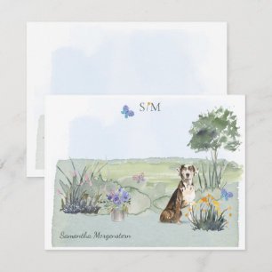 Carte De Correspondance Catahoula Hound Chien Papillon Monogramme et nom 