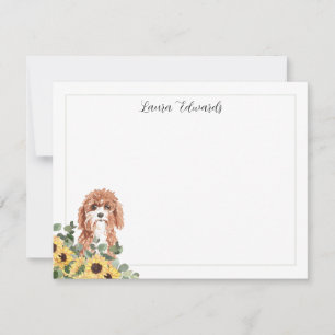 Carte De Correspondance Cavapoo Chien Tournesol Eucalyptus Personnalisé