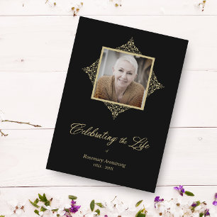 Carte De Correspondance Celebrating Life Whimsical Script Photo Funeral 