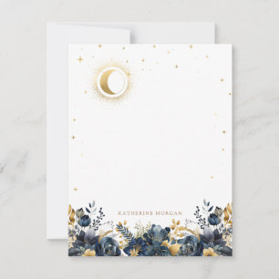 Carte De Correspondance Céleste Floral Blue Stars Moon Mariage