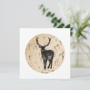 Carte De Correspondance Cerf sur cercle Imprimante Lino-coupe Art Blank