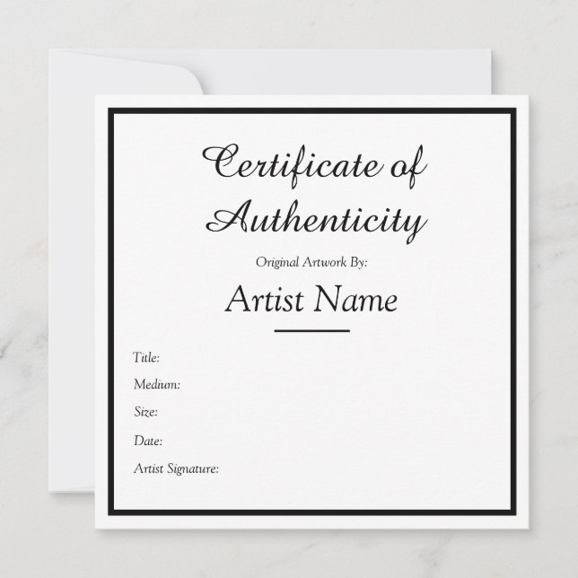 Carte De Correspondance Certificat d'authenticité Carré personnalisable (Devant)