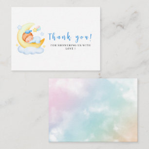 Carte De Correspondance C'est garçon baby shower bleu aquarelle merci