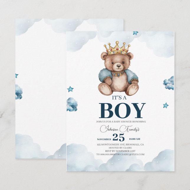 Carte De Correspondance C'EST LE Baby shower D'Ours GARÇON (Devant / Derrière)